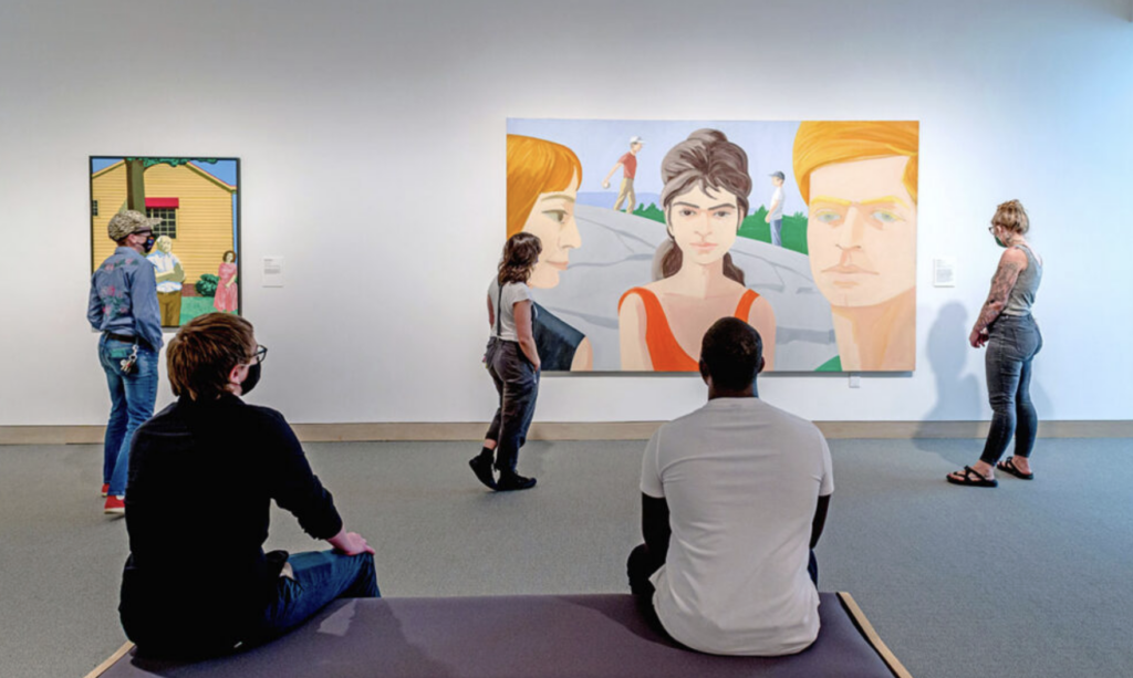 Students view works in Weatherspoon's "Ties that Bind: Selections from the Collection" in 2020